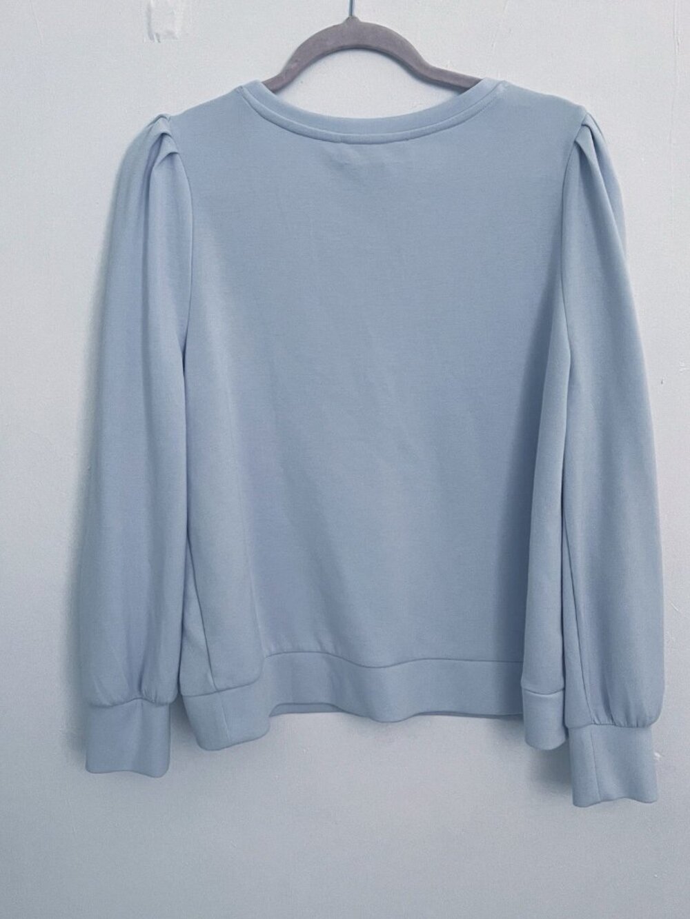 NEW MAGASHONI Light Blue MODAL Top Crewneck Puff Sleeve Sweater Size XLARGE NWOT - Picture 6 of 8
